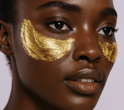 MASCHERA VISO GEL DORATA applicata su viso (1)