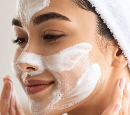 Applicazione Mousse nuvola detergente su modella donna
